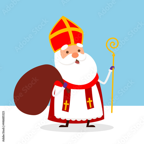 Cute Saint Nicholas is coming to town with gifts - vector illustration