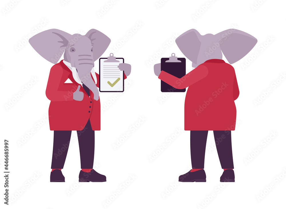 Elephant man, elegant mister, animal head stylish human clipboard