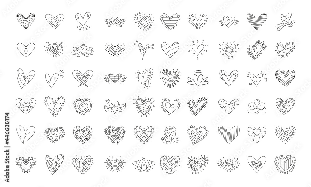Fototapeta premium Set of sketches of heart shapes Vector