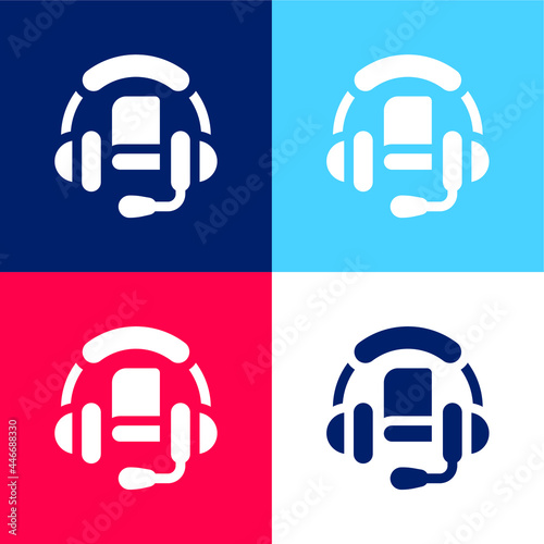 Audio Book blue and red four color minimal icon set