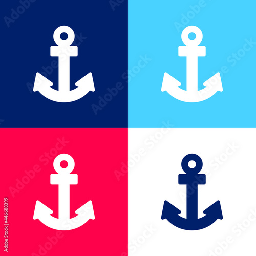 Anchor Navigational Interface Sign blue and red four color minimal icon set