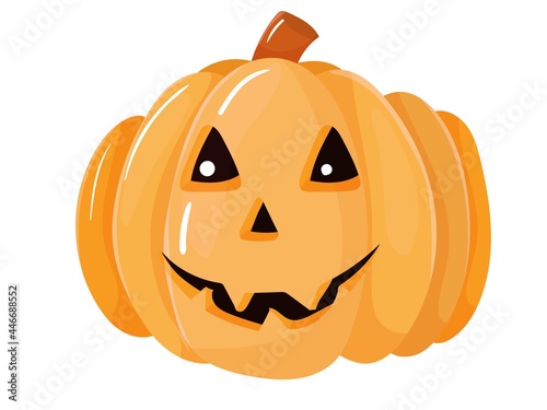 Orange pumpkin with prose eyes. Treats. An element for celebrating Halloween. Vector illustration isolated on white background.