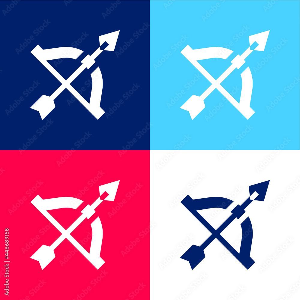 Bow And Arrow blue and red four color minimal icon set
