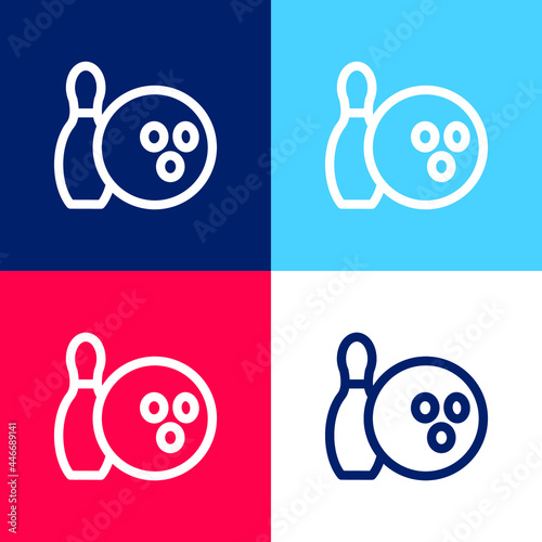 Bowling Ball And Pin blue and red four color minimal icon set