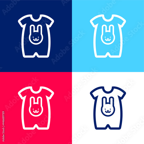 Baby Cloth With A Rabbit Head Outline blue and red four color minimal icon set