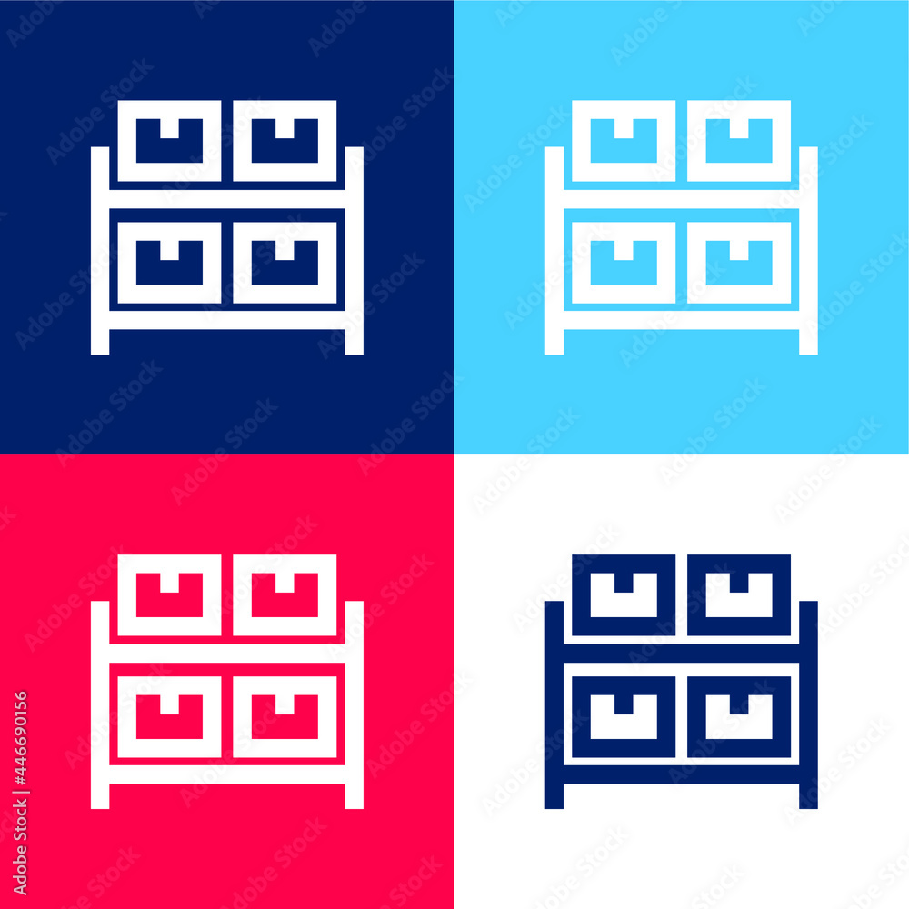 Archive Drawers Furniture blue and red four color minimal icon set