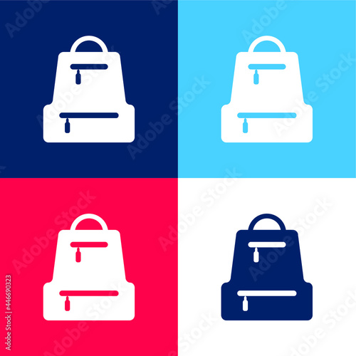 Bag Pack blue and red four color minimal icon set