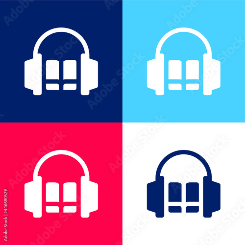 Audiobook blue and red four color minimal icon set