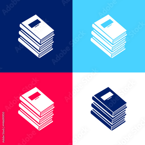 Books Stack For Education blue and red four color minimal icon set
