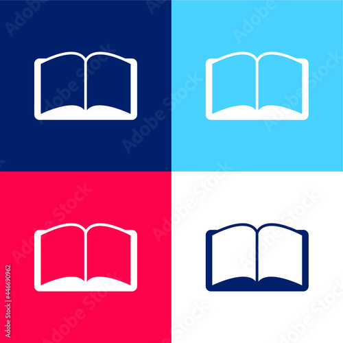 Book Opened Symmetrical Shape blue and red four color minimal icon set