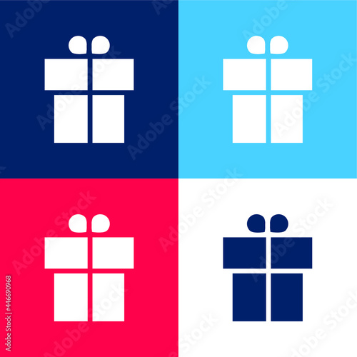 Boxed Gift With Ribbon blue and red four color minimal icon set