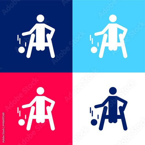 Basketball Paralympic Silhouette blue and red four color minimal icon set