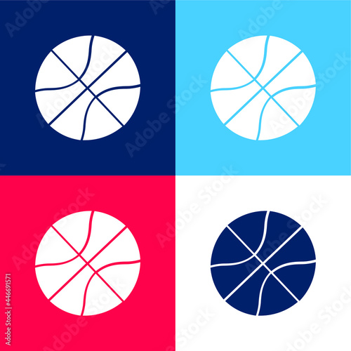 Basketball Ball With Line blue and red four color minimal icon set
