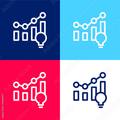 Analytics blue and red four color minimal icon set
