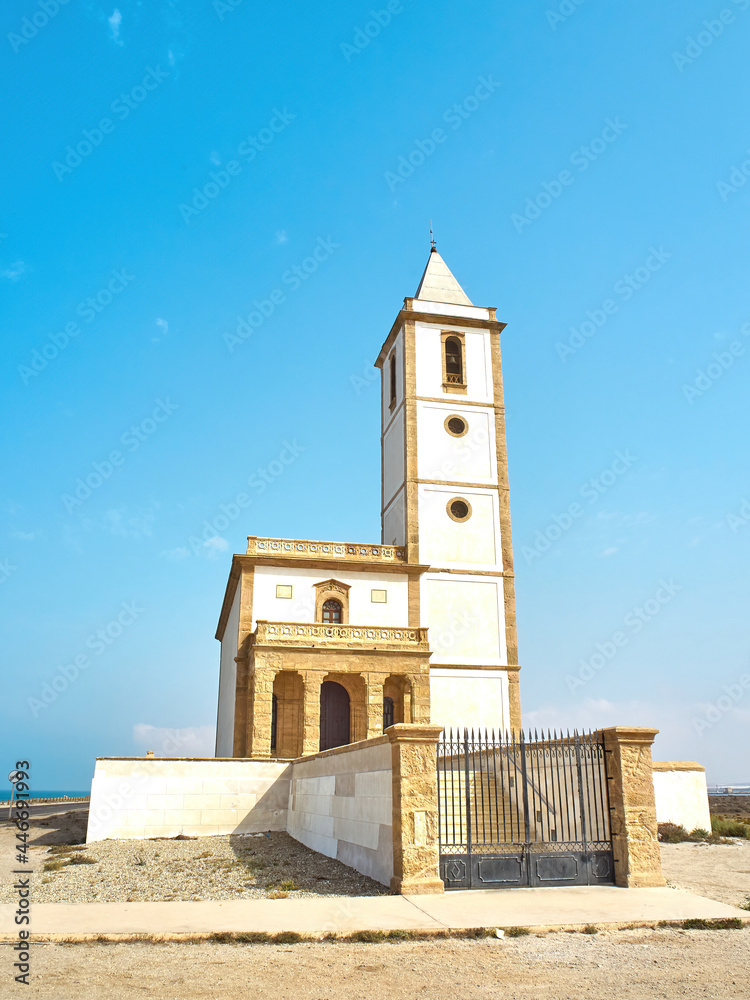 Obraz premium Church of Las Salinas on the coast of the Cabo de Gata Natural Park.