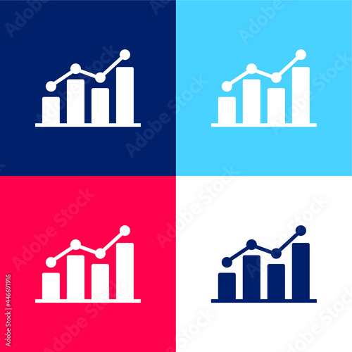 Analytics blue and red four color minimal icon set