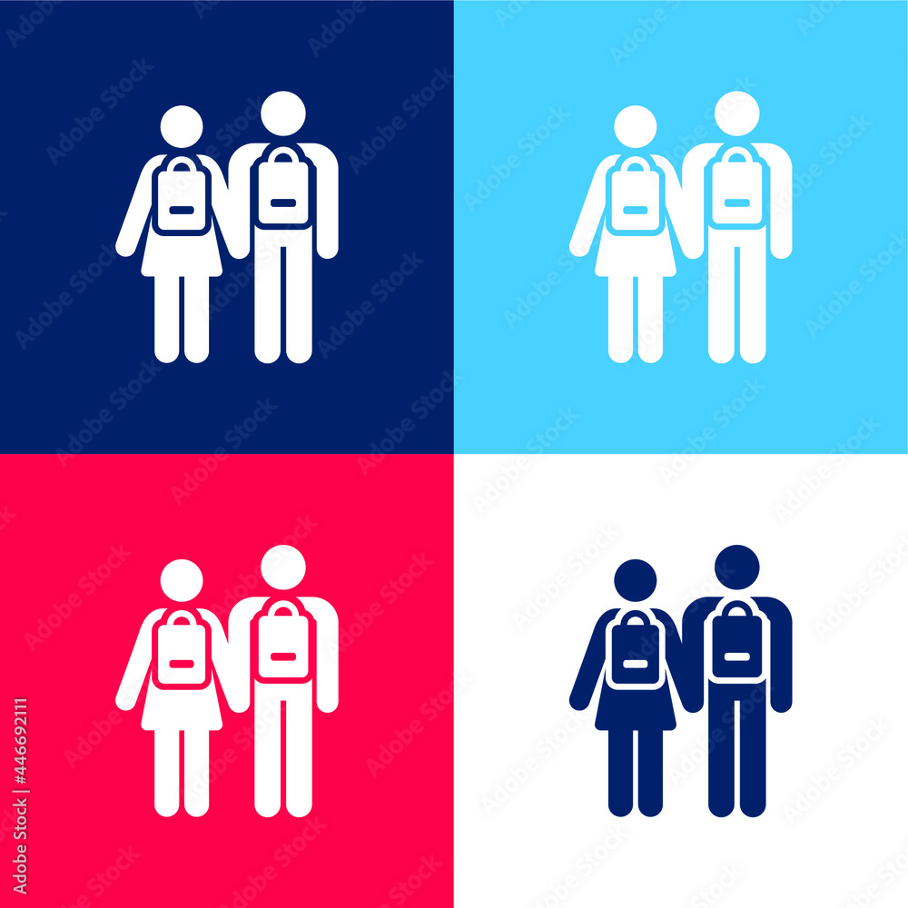 Backpacker blue and red four color minimal icon set Backpacker blue and red four color minimal icon set