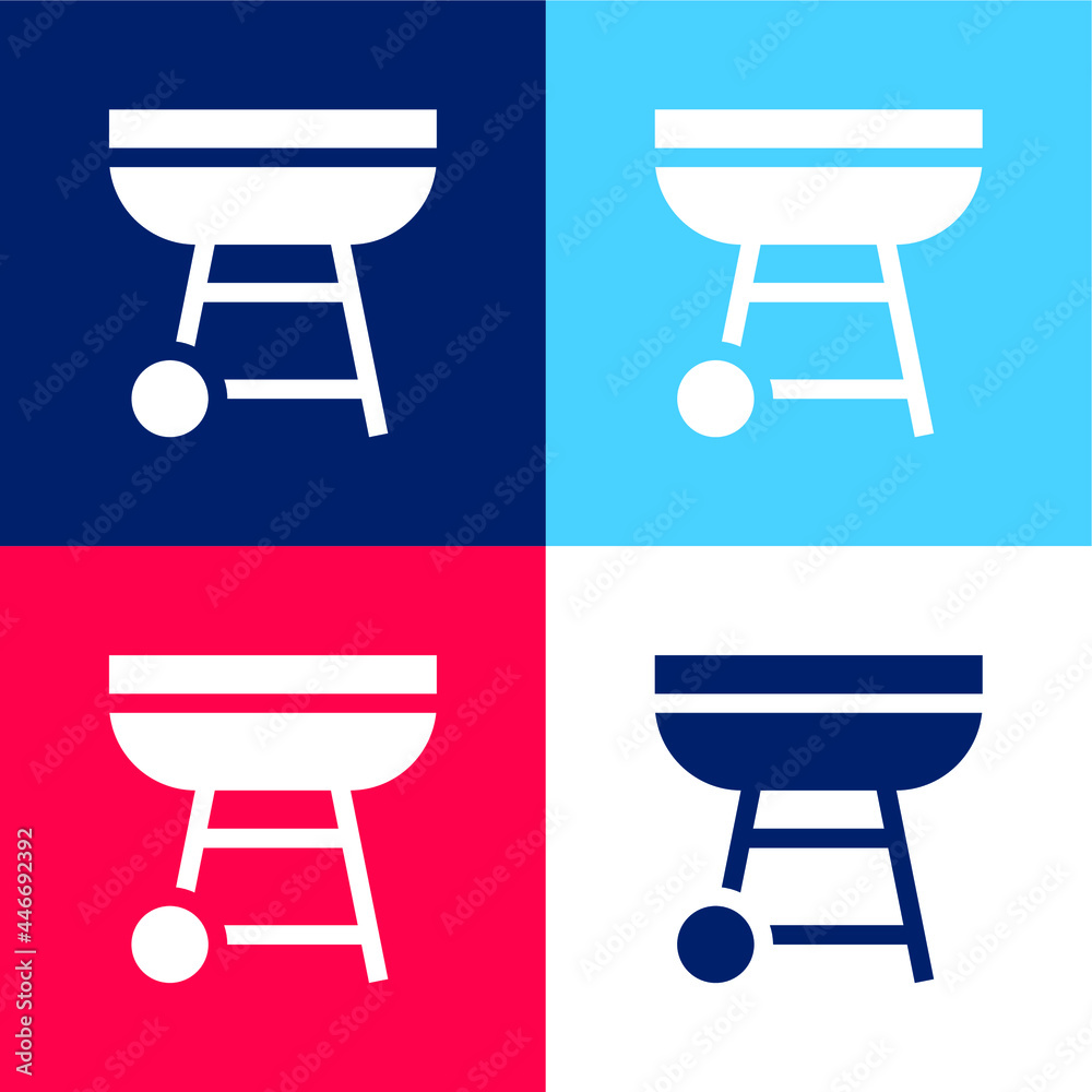 Barbecue blue and red four color minimal icon set Barbecue blue and red four color minimal icon set