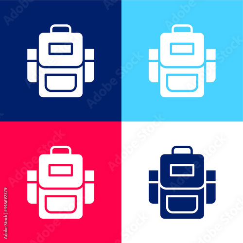 Backpack blue and red four color minimal icon set