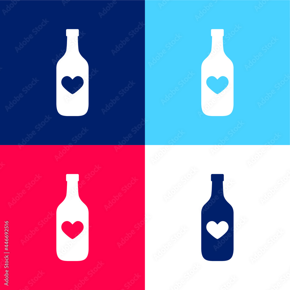 Bottle With A Heart blue and red four color minimal icon set Bottle With A Heart blue and red four color minimal icon set
