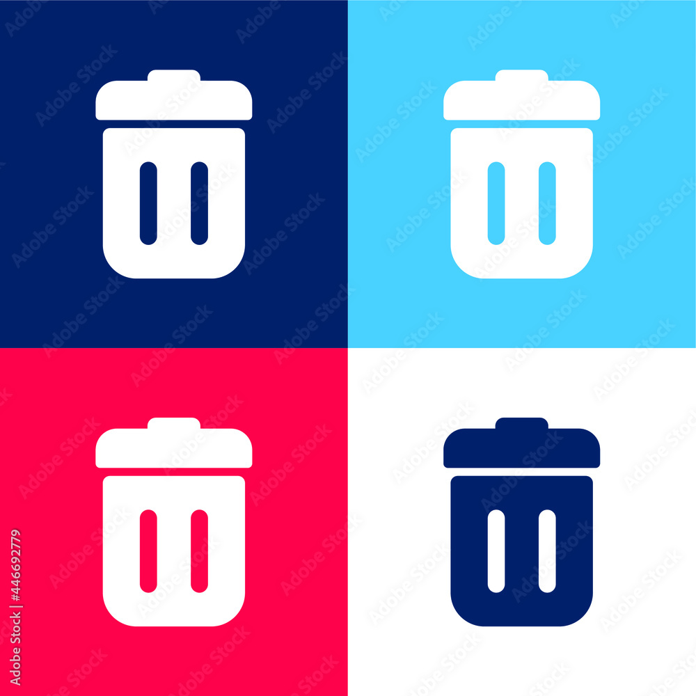 Bin With Lid blue and red four color minimal icon set Bin With Lid blue and red four color minimal icon set
