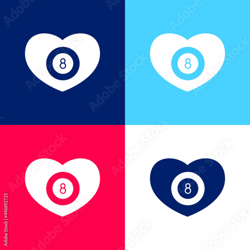 Billiards Heart With Eight Ball Inside blue and red four color minimal icon set
