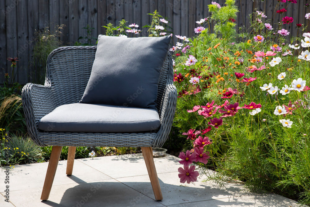 Garden fchair on the terrace on sunny day Garden fchair on the terrace on sunny day