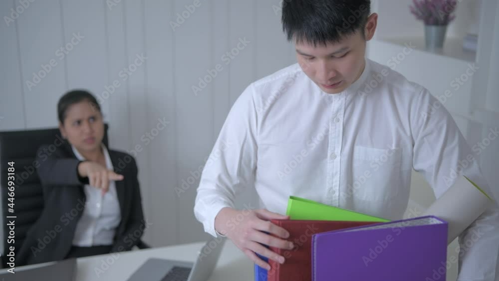 Business concept of 4k Resolution. The employee is being fired by the manager. Business concept of 4k Resolution. The employee is being fired by the manager.