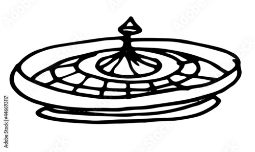 vector roulette from the casino, hand-drawn in the style of doodles roulette for poker side view, isolated black outline on a white background for a design template. gambling