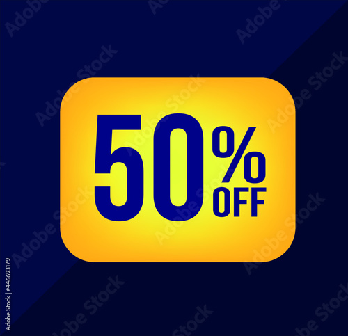 50 percent off, yellow ballon on a blue background, vector with fifty percent off, business