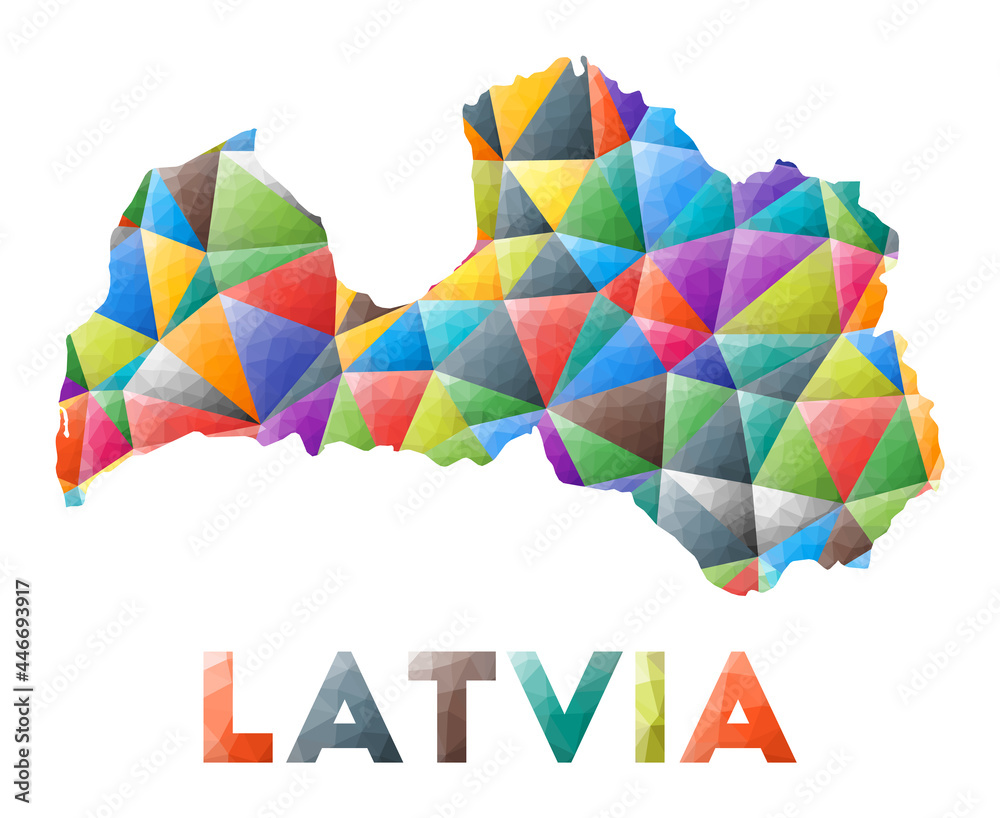 Latvia - colorful low poly country shape. Multicolor geometric triangles. Modern trendy design. Vector illustration.