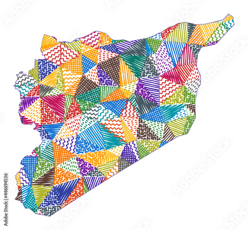 Kid style map of Syria. Hand drawn polygons in the shape of Syria. Vector illustration.