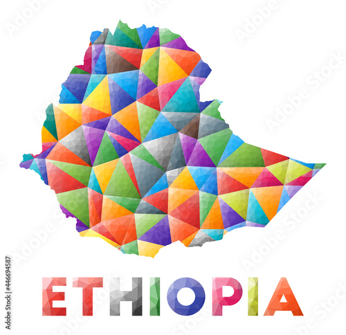 Ethiopia - colorful low poly country shape. Multicolor geometric triangles. Modern trendy design. Vector illustration.