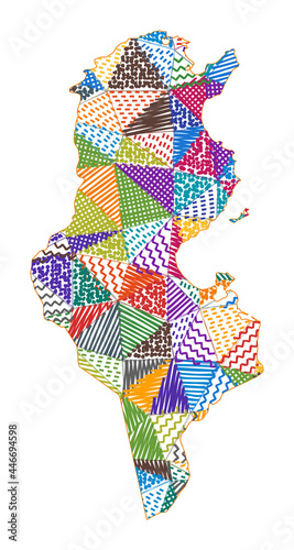 Kid style map of Tunisia. Hand drawn polygons in the shape of Tunisia. Vector illustration.