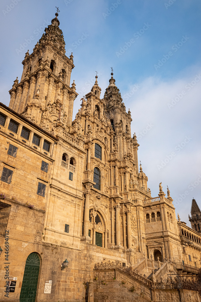 The Santiago way. Facade of the Obradoiro, main entrance of the cathedral of Santiago de Compostela.