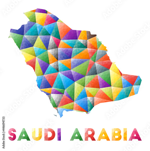 Saudi Arabia - colorful low poly country shape. Multicolor geometric triangles. Modern trendy design. Vector illustration.