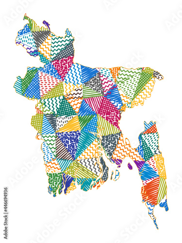 Kid-style map of Bangladesh. Hand-drawn polygons in the shape of Bangladesh. Vector illustration.