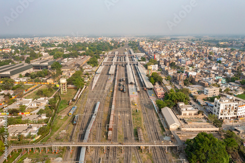 Aerial view of Samastipur Railway Station Yard in Samastipur, Bihar, India. photo