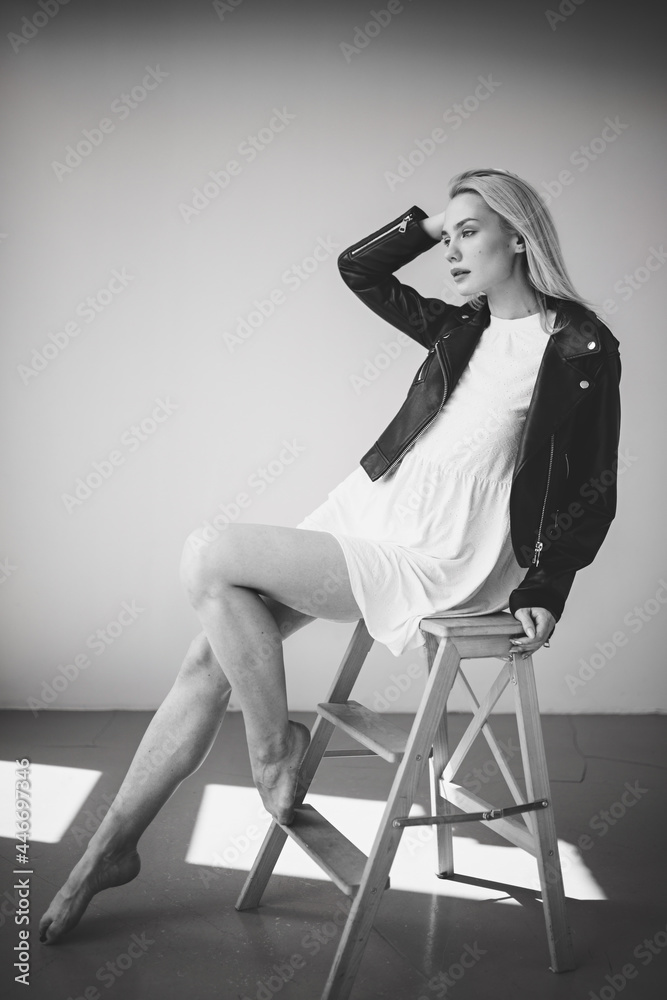 Girl model tests. Black and white photo. Girl model tests. Black and white photo.
