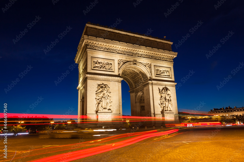 Night view of Arc de Triomphe - Triumphal Arc in Paris, France