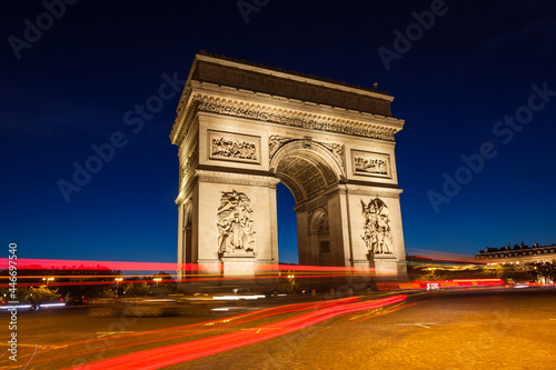 Night view of Arc de Triomphe - Triumphal Arc in Paris  France