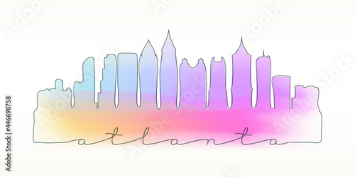 Atlanta, GA, USA Skyline Watercolor City Illustration. Famous Buildings Silhouette Hand Drawn Doodle Art. Vector Landmark Sketch Drawing.