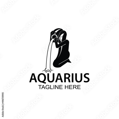 girl drop water from vase silhouette for aquarius zodiac horoscope woman spa body hair beauty health care business company modern cartoon mascot in black retro vintage logo design vector