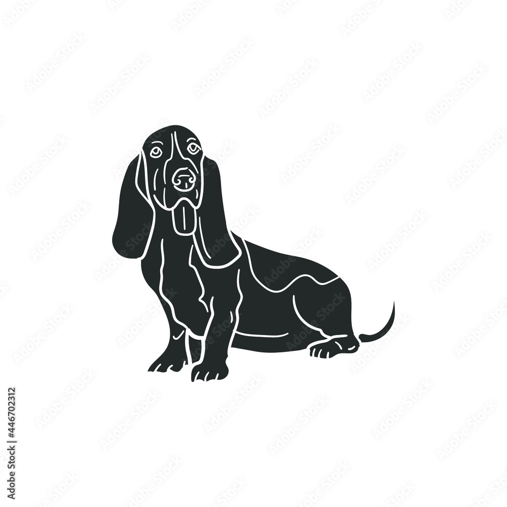 Obraz premium Basset Hound Dog Icon Silhouette Illustration. Canine Companion Vector Graphic Pictogram Symbol Clip Art. Doodle Sketch Black Sign.