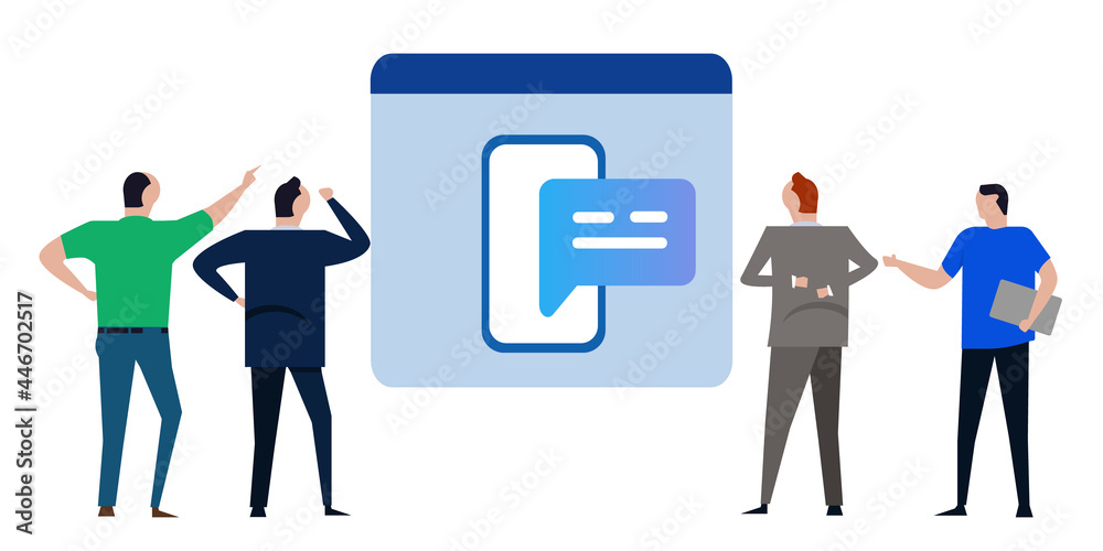 contact us smartphone message team looking at application get feedback chat message customer communication