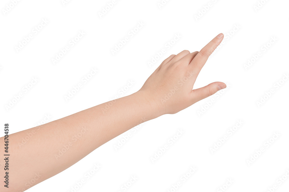 Young female hand pointing isolated on white Young female hand pointing isolated on white