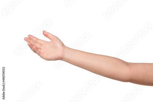 Hand showing something isolated on white