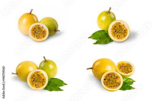 collection of Passion fruits on white background.