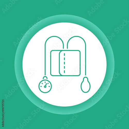 Blood pressure measuring device color button icon. High blood examination.