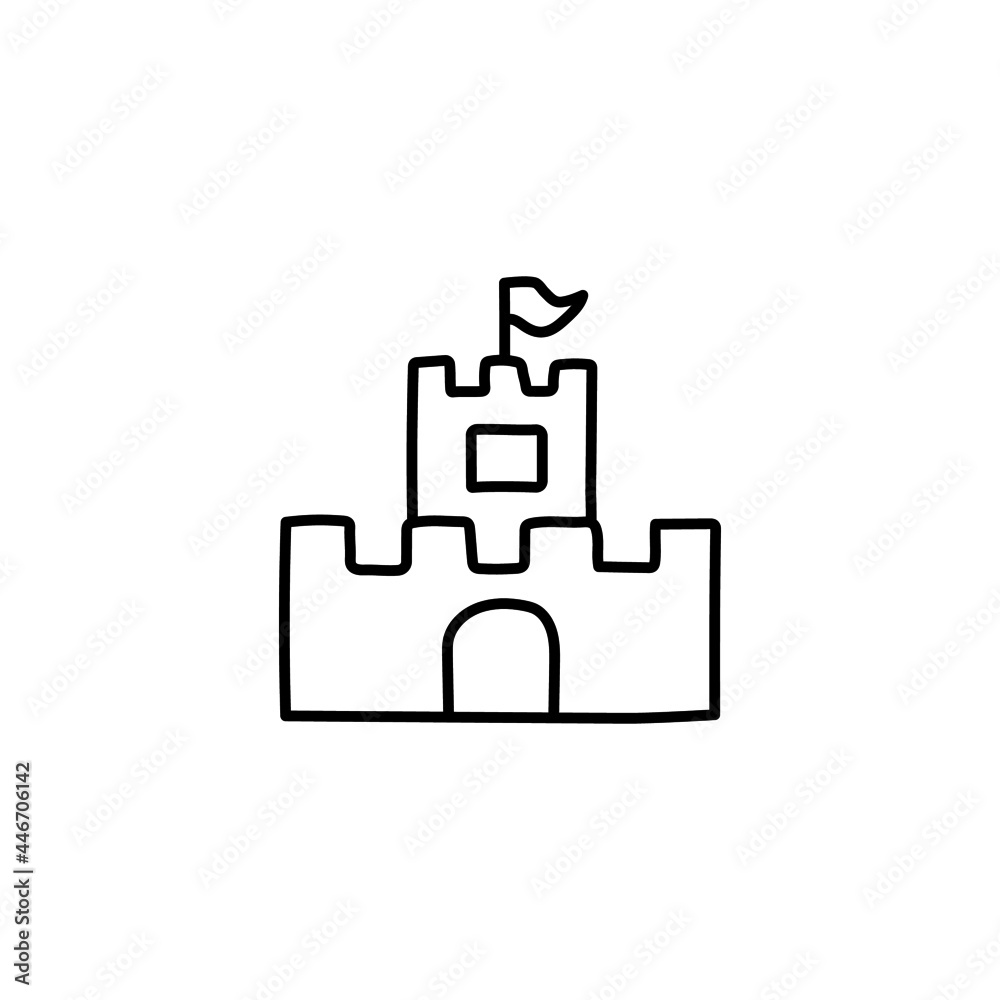 Sand castle icon in flat black line style, isolated on white background Sand castle icon in flat black line style, isolated on white background